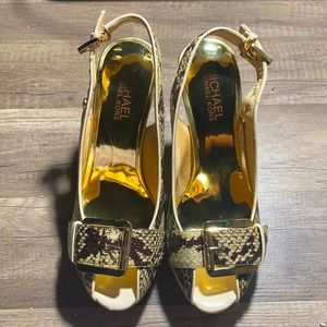 Michael Kors Snakeskin Gold Buckle Heel
